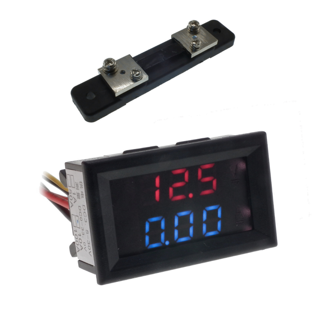 0.28" Dual Voltage & Current Red/Blue LED Display with Mounting Bezel 50A (with shunt)