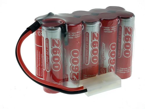 12V 2600mAh Compact AA NiMH Battery Pack.