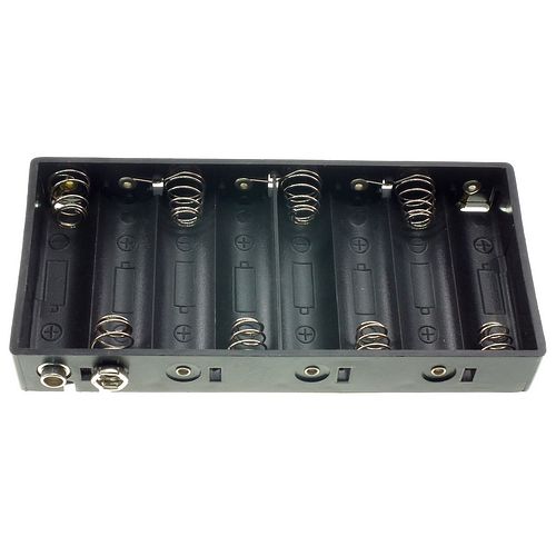 Battery holder for 8 AA batteries, side by side (PP3 clip)