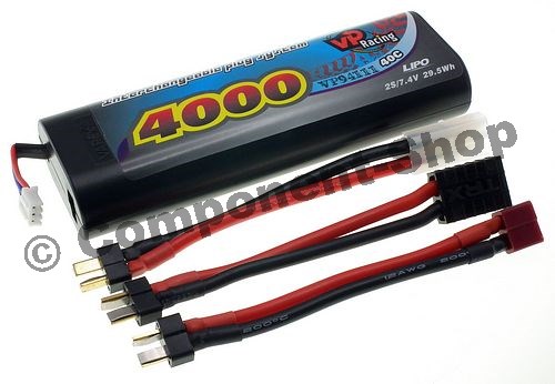 7.4V 4000mAh 40C continuous discharge lipo battery Hard-Case Racing Battery Multi-Connector option.