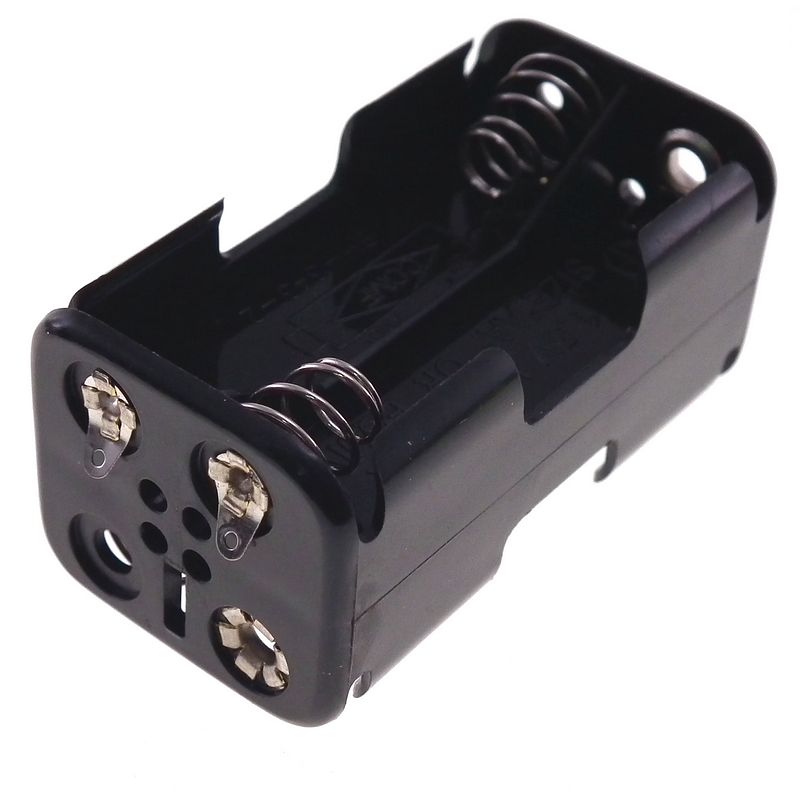 Battery holder for 4 AA batteries, square with solder tags
