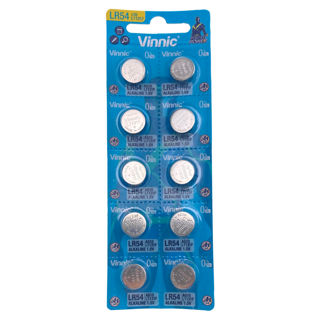 AG10 (LR54, LR1130, LR1131, 389) Alkaline Button Coin Cell Battery pack of 10