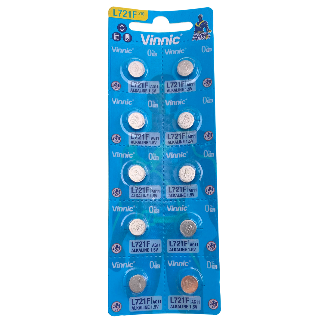 AG11 (LR58, LR721, 361, 362) Alkaline Button Coin Cell Battery pack of 10