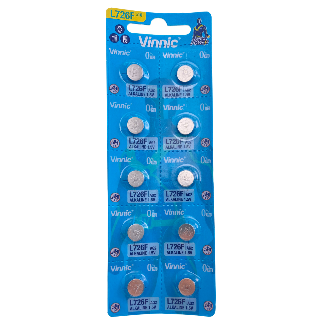 AG2 (LR59, LR726, 396, 397) Alkaline Button Coin Cell Battery pack of 10