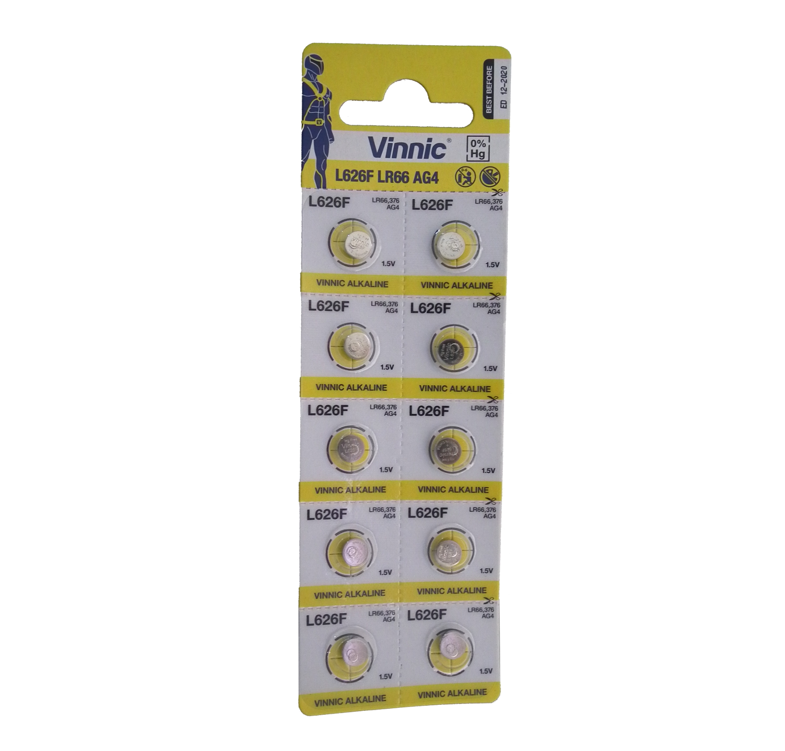 AG4 (LR66, LR626, 376, 377) Alkaline Button Coin Cell Battery pack of 10