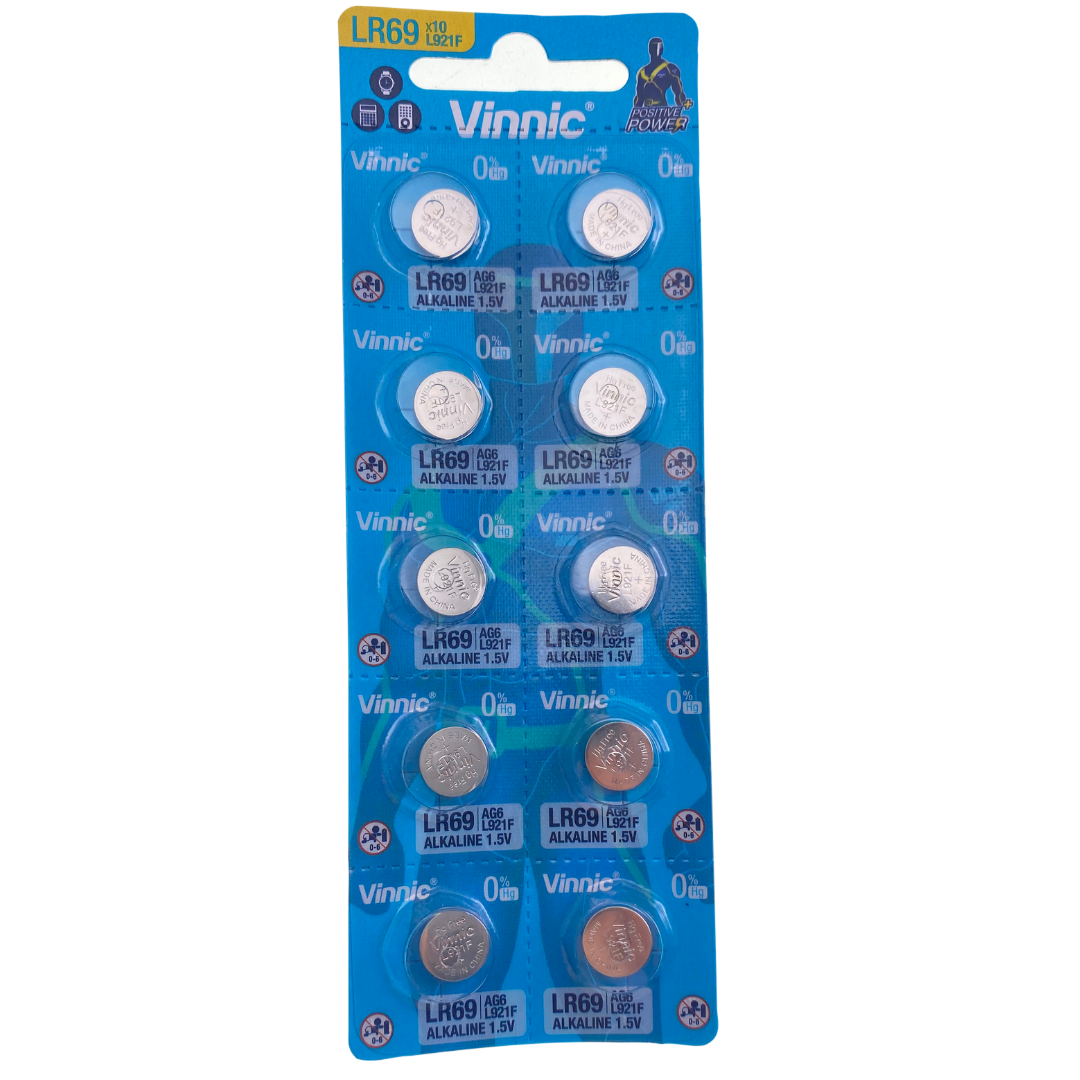 AG6 (LR69, LR920, LR921 370, 371) Alkaline Button Coin Cell Battery pack of 10