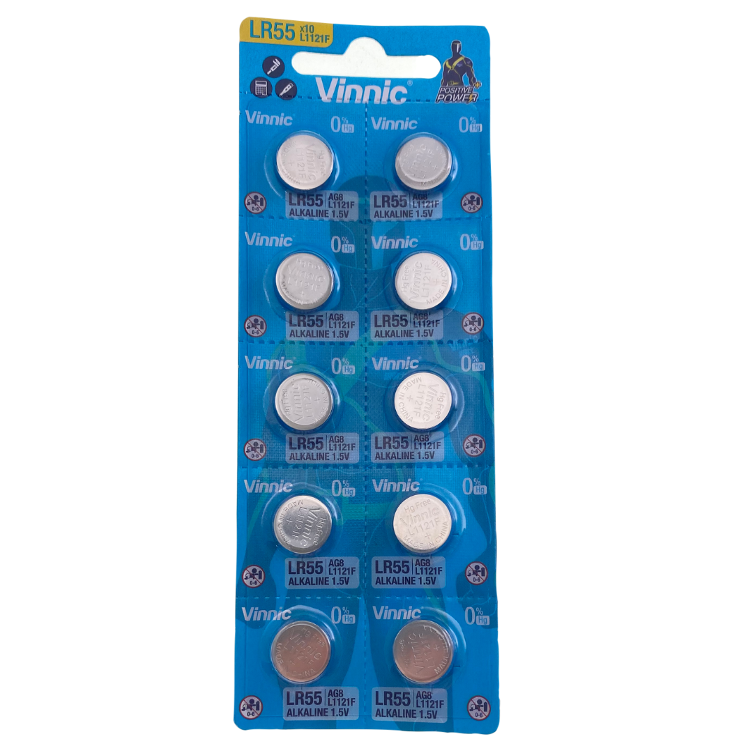 AG8 (LR55, LR1120, LR1121, 381) Alkaline Button Coin Cell Battery pack of 10