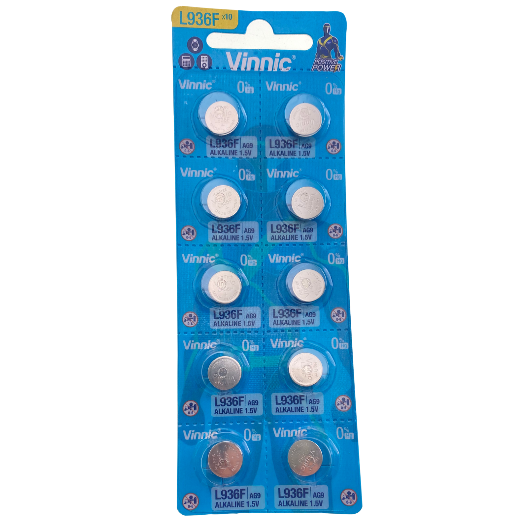 AG9 (LR45, LR936, 394) Alkaline Button Coin Cell Battery pack of 10