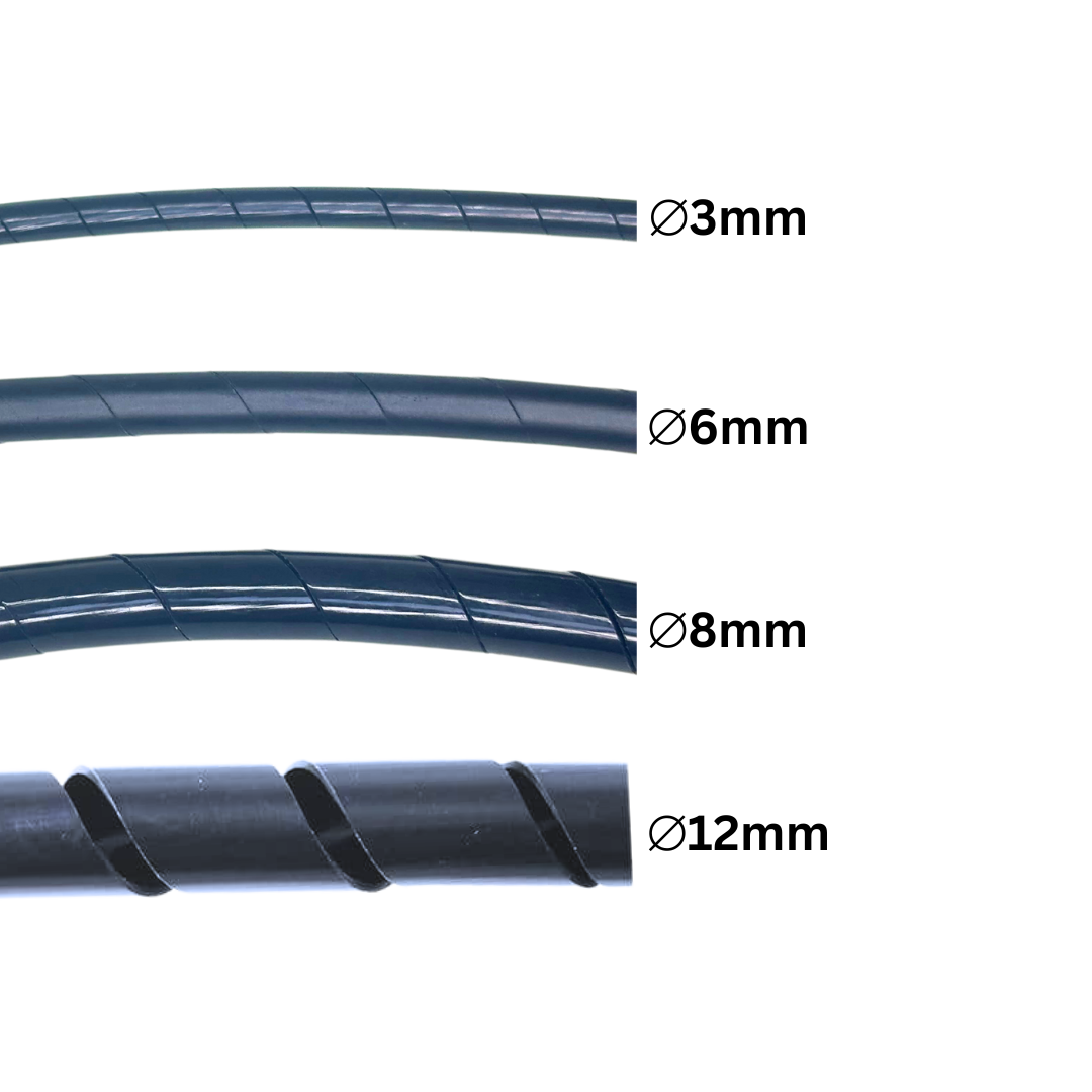 Black Spiral Wrapping Sleeve , 3mm-12mm ⌀