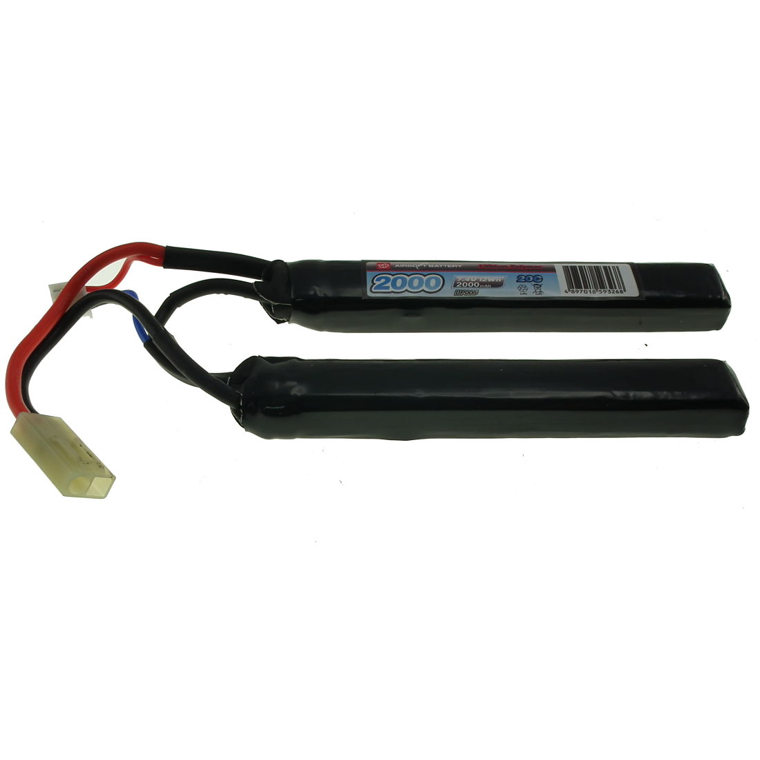 7.4V 2000mAh 20C+ Continuous Discharge Airsoft LiPO Split Pack