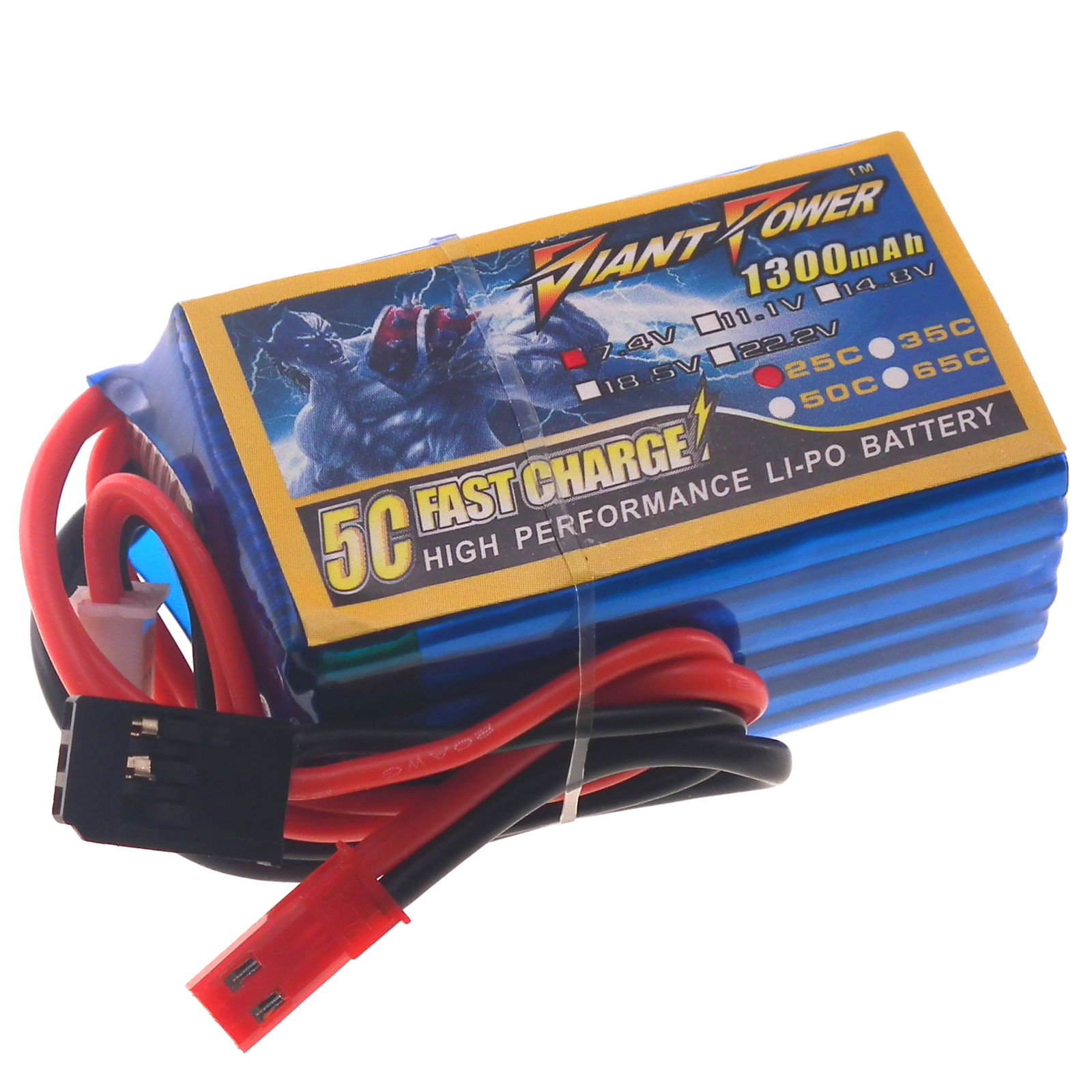 7.4V 1300mAh 25C/50C LiPO Receiver RC Battery Giant Power