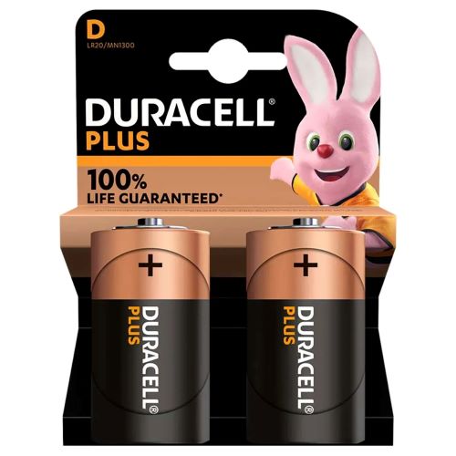 Duracell Plus D Alkaline batteries - Pack of 2