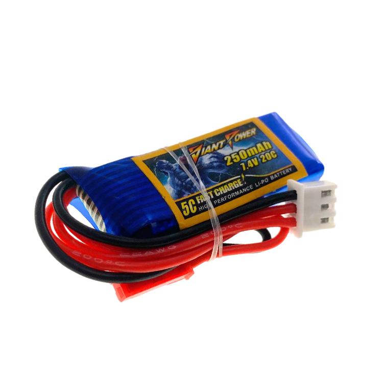 7.4V 250mAh 20C/40C Giant Power LiPO RC Battery with JST Connector- Slim