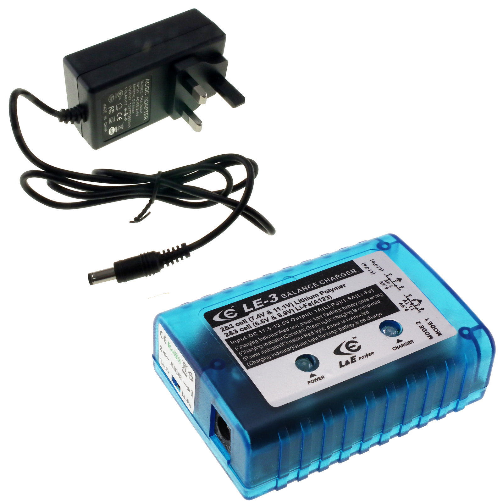 1000mA & 1500mA Li-po/Li-Fe charger for 2S/3S Lipo & LiFe battery packs (complete with PSU)